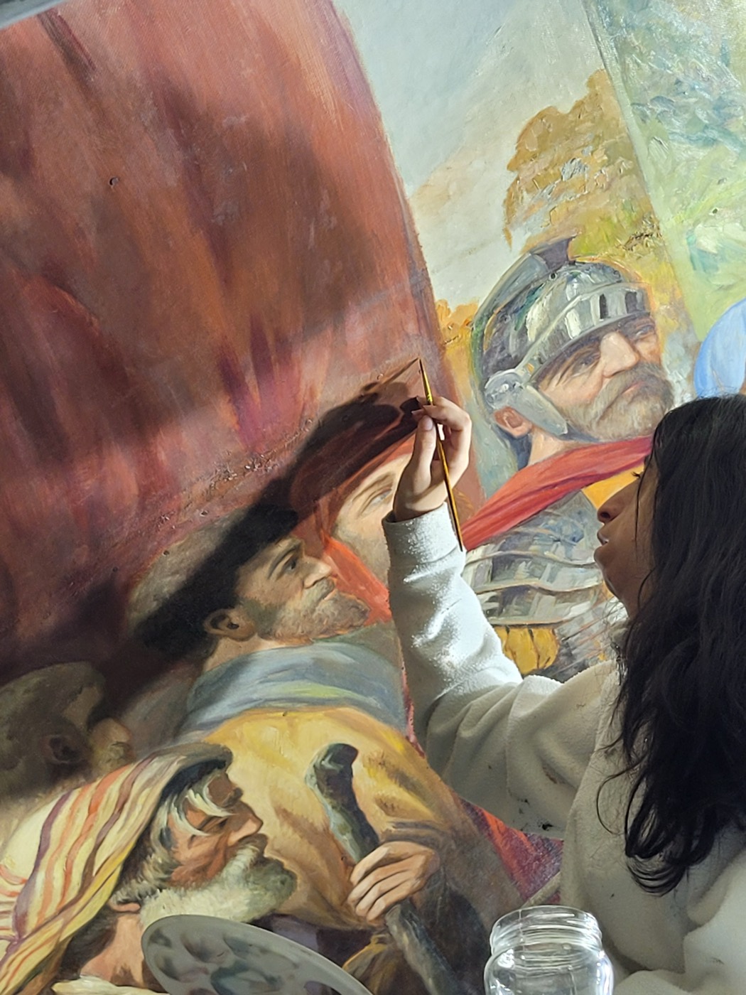 Restauración de pintura mural, detalle